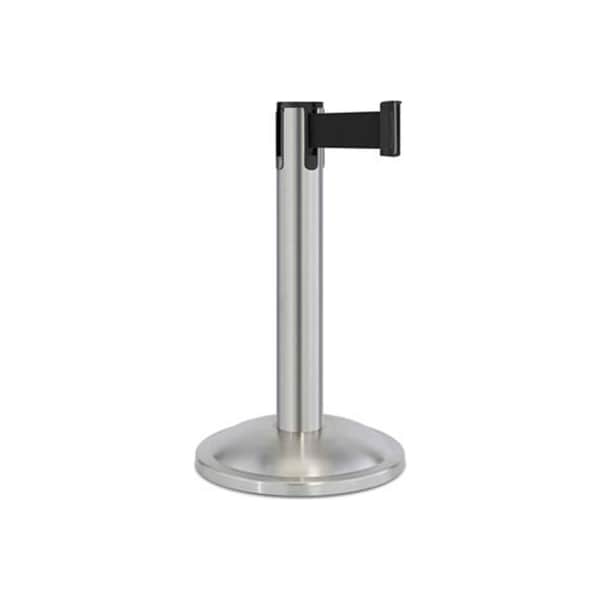 Lavi Industries Contempo Exhibit Post, 24" Satin Stainless Steel Post, 7' Black Belt 44-407024/BK - main